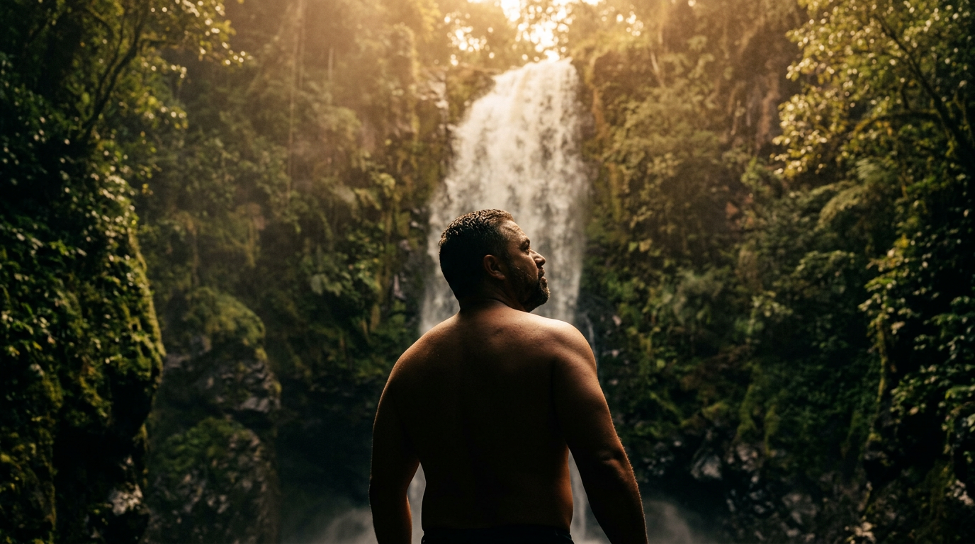 Waterfall in a lush rainforest